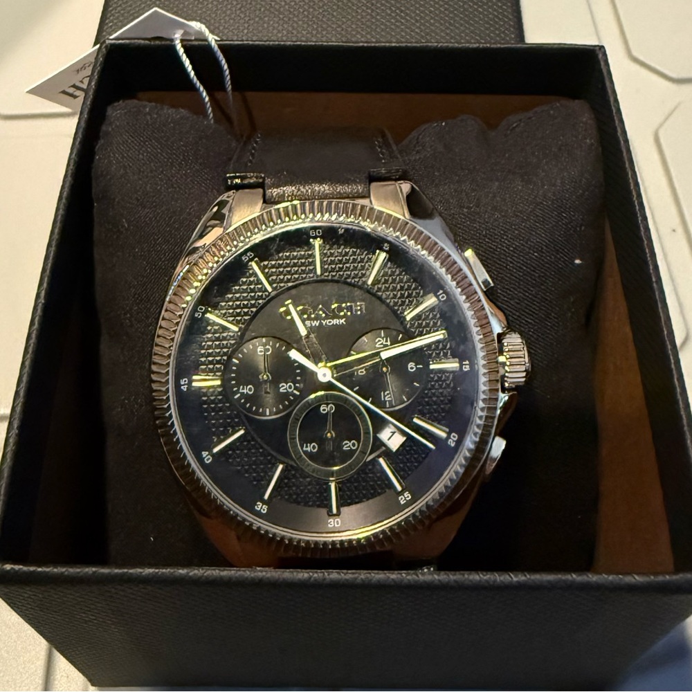 Coach Black Leather Strap Watch